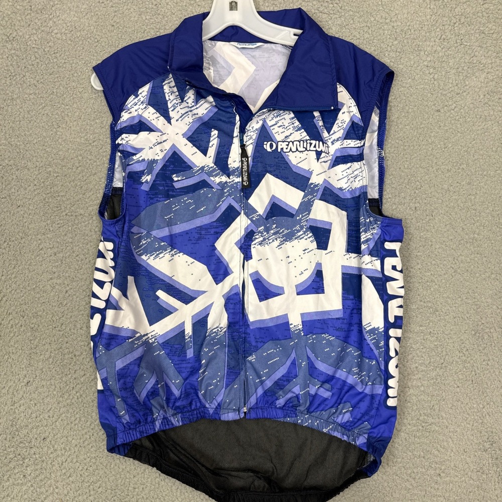Pearl Izumi Womens Cycling Vest Blue Geometric Mesh Back Full Zip Size Medium